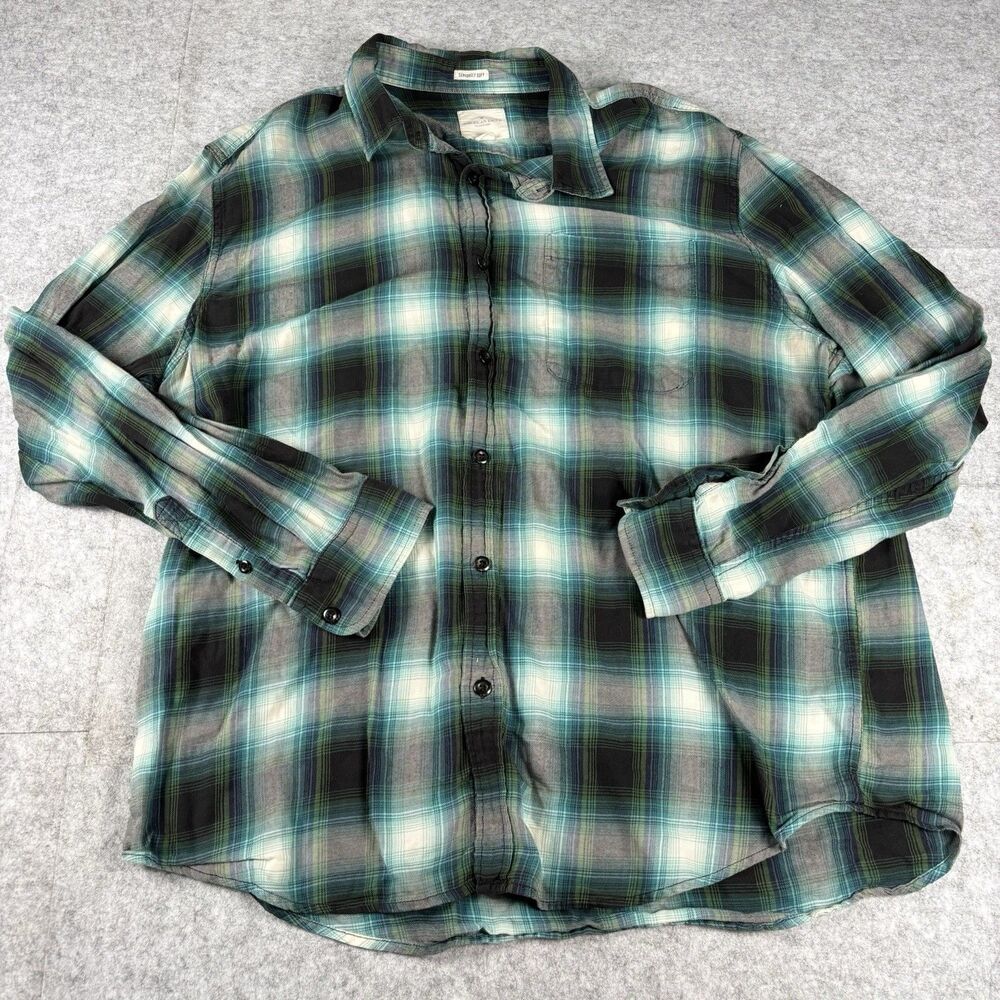 American Eagle Seriously Soft Flannel Shirt Mens XXL Teal Green Ombre Plaid